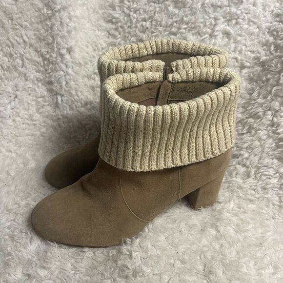 TORRID  leather Khaki Suede Cable Knit Top  ankle boots Block Heels SZ 12.5W - Picture 2 of 12